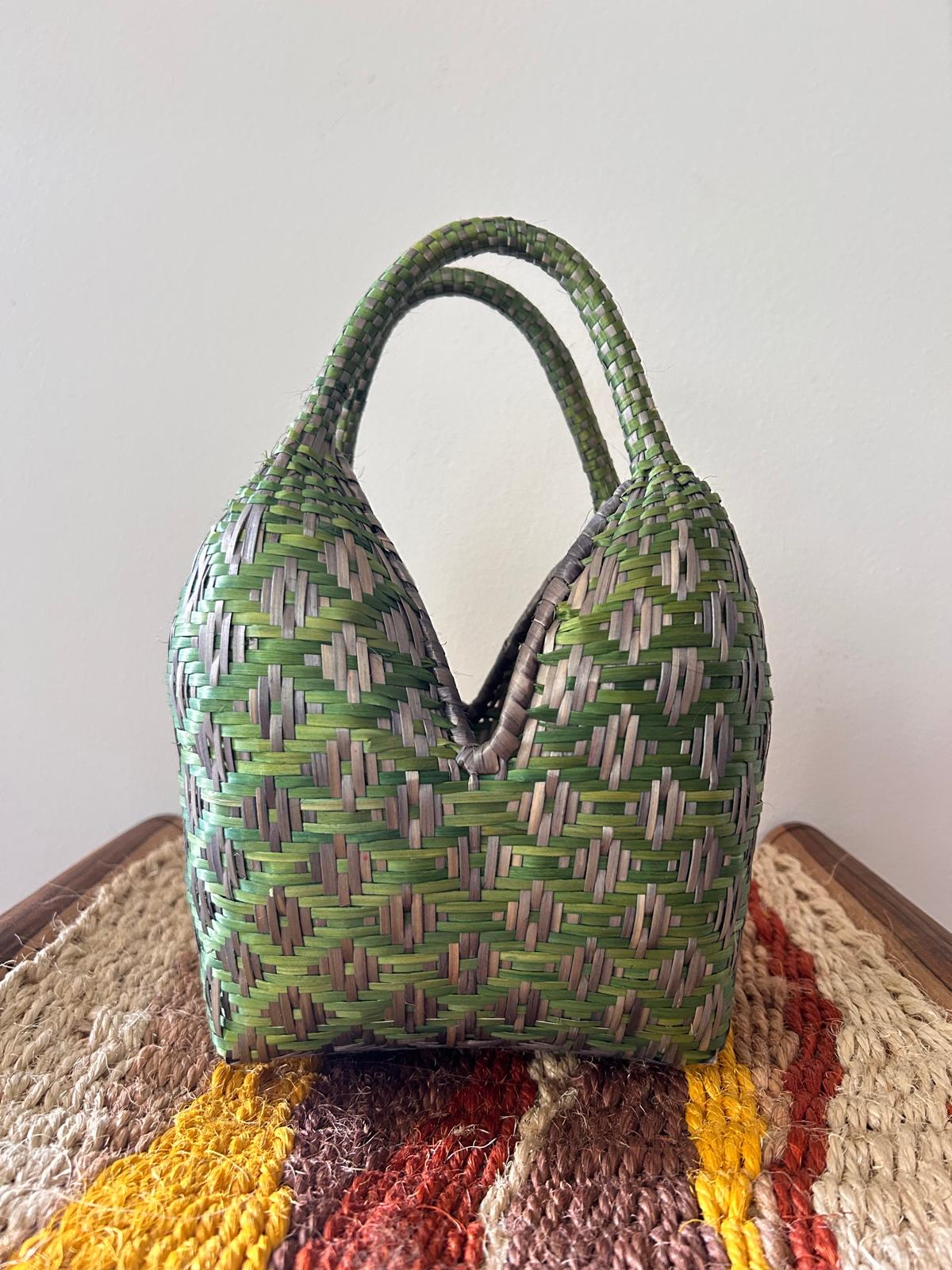 Bolso "Brunita" celeste grisáceo y verde