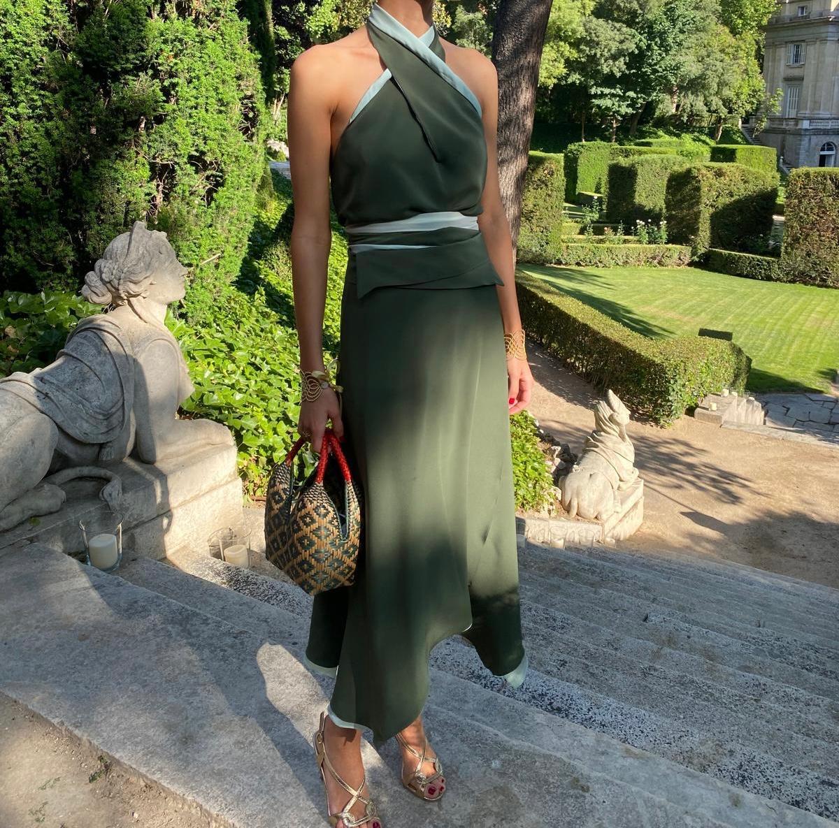 Bolso "Brunita" verde con asa roja