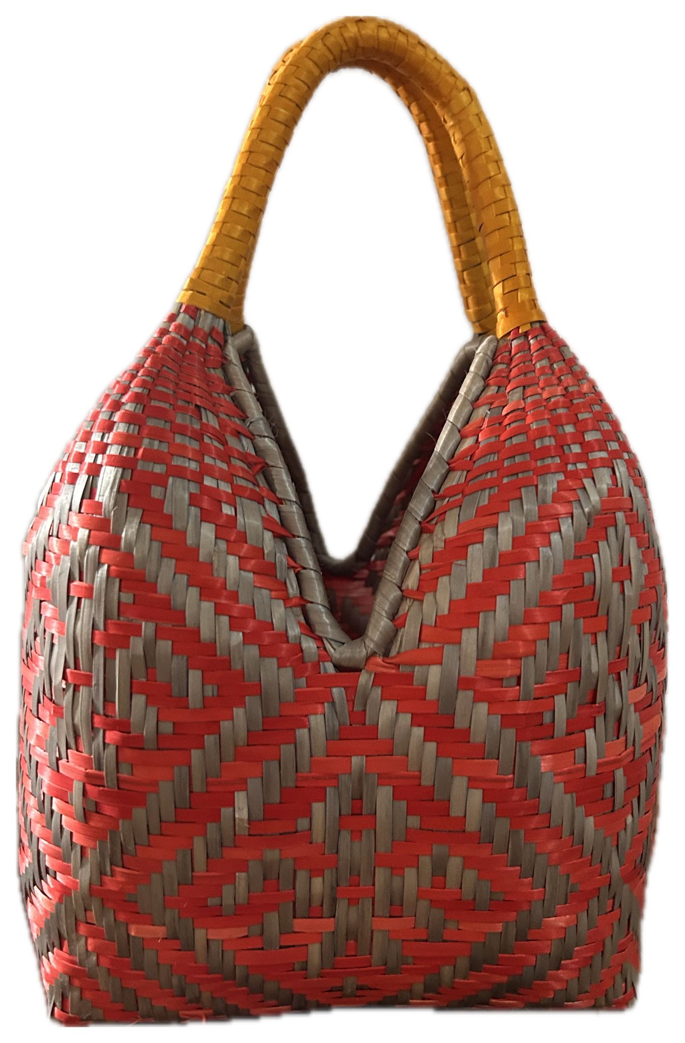 Bolso "Brunita" rojo anaranjado con asa amarilla
