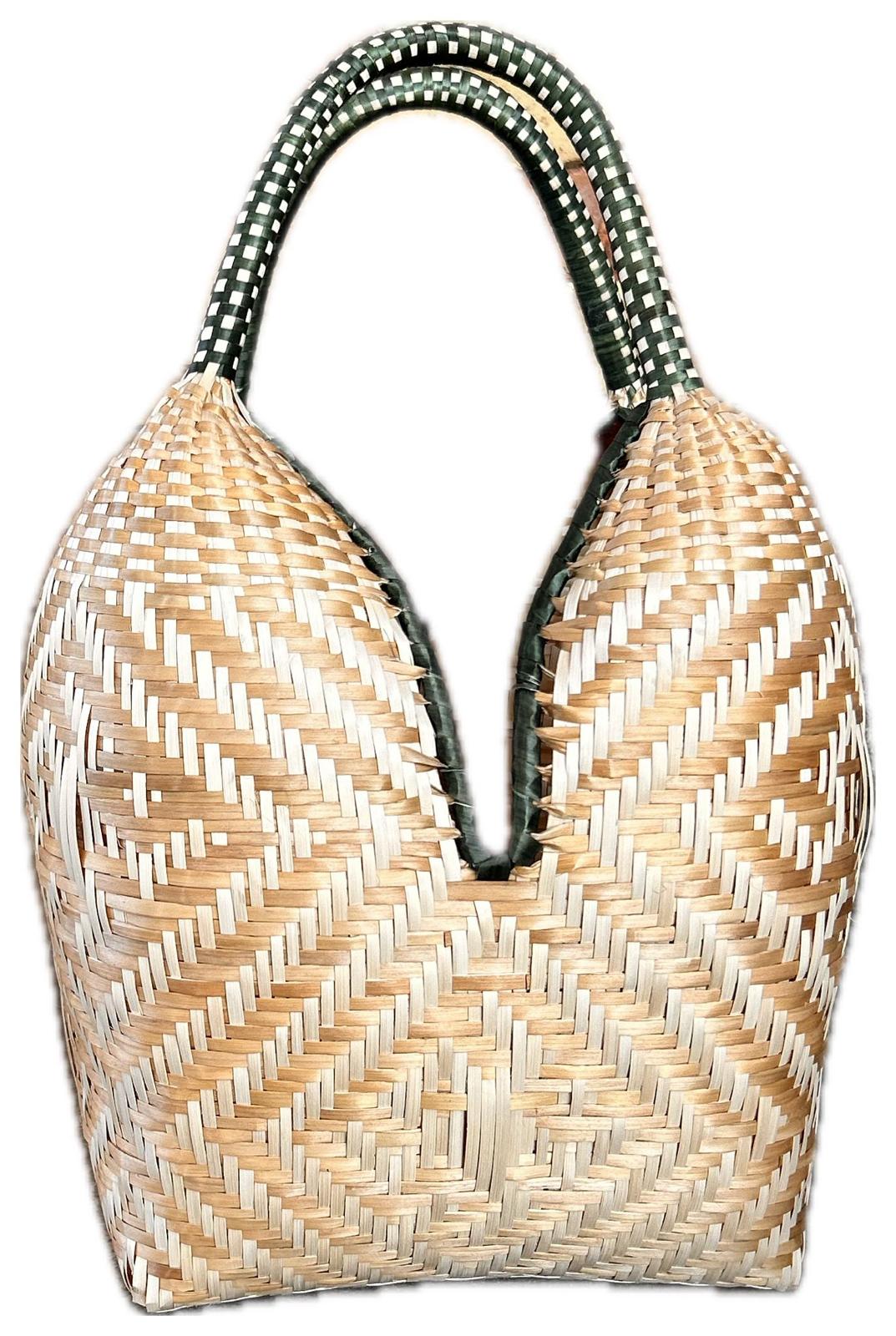 Bolso "Mini Brunita" natural y asa verdosa