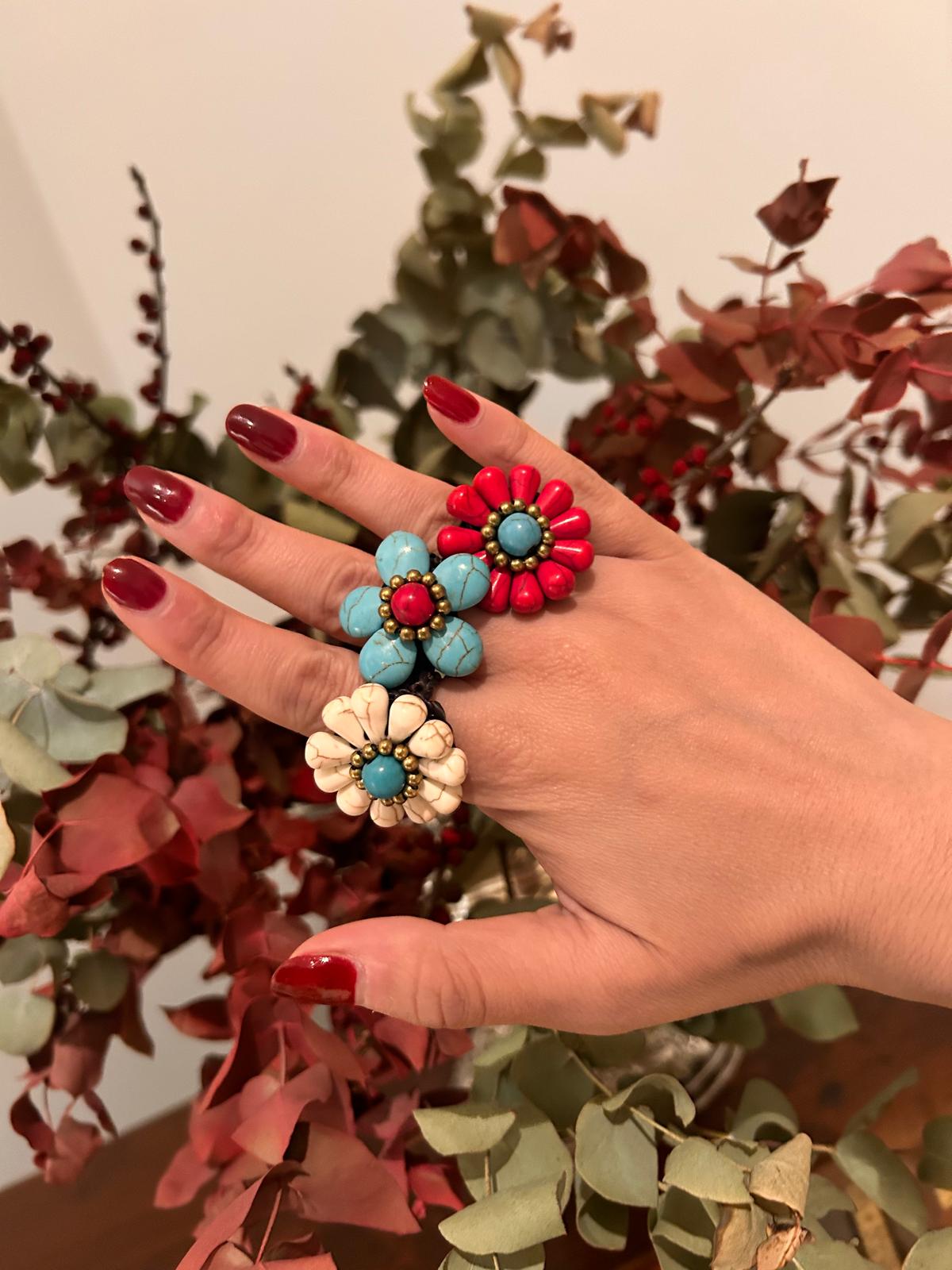 Anillo de semillas turquesa