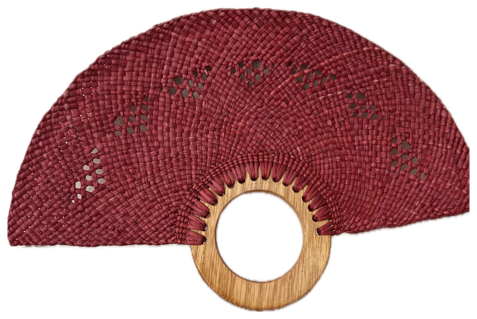 Abanico "Muiscas" burdeos rosado cenefa