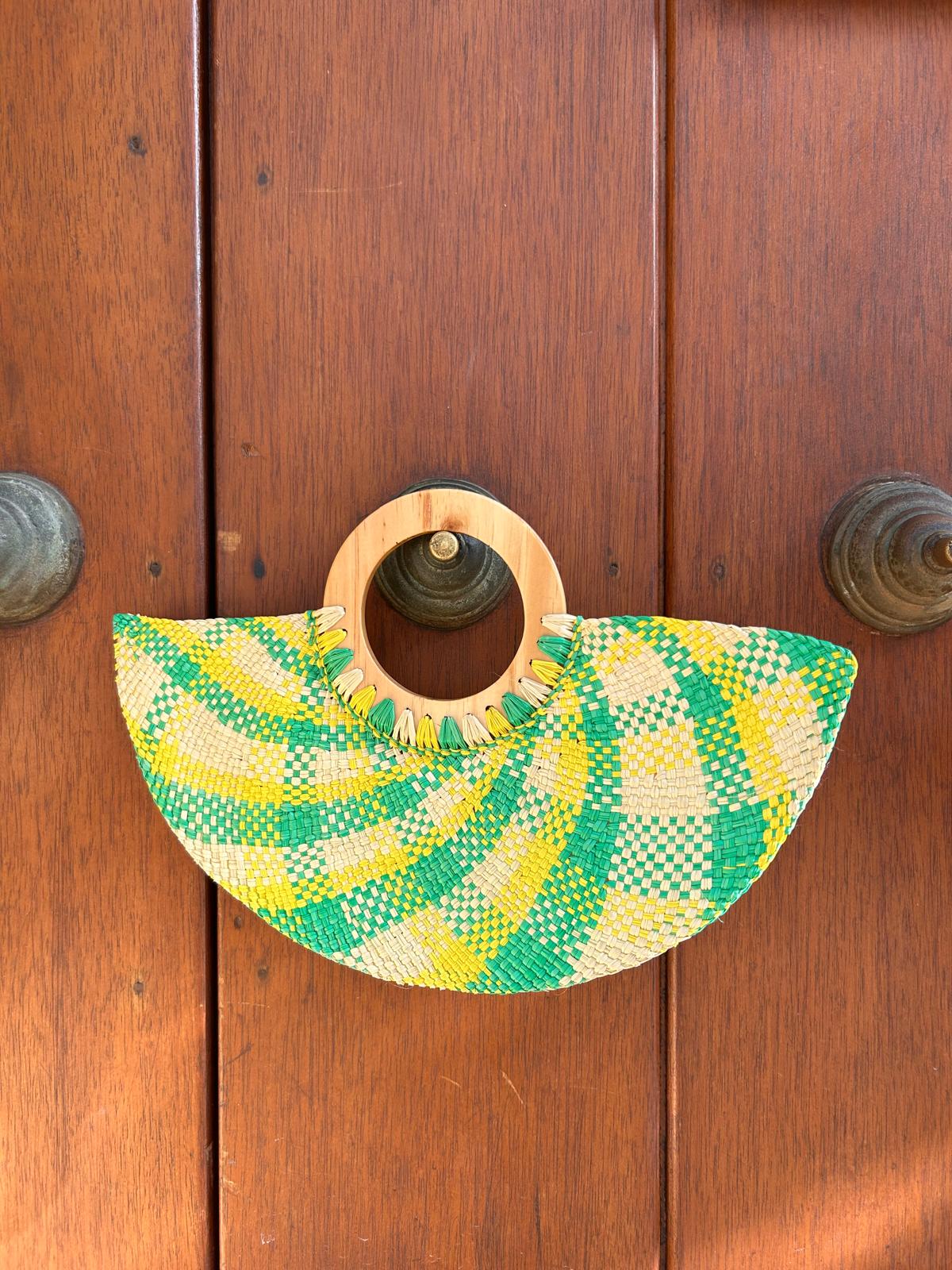 Abanico "Muiscas" caleidoscopy verde y amarillo