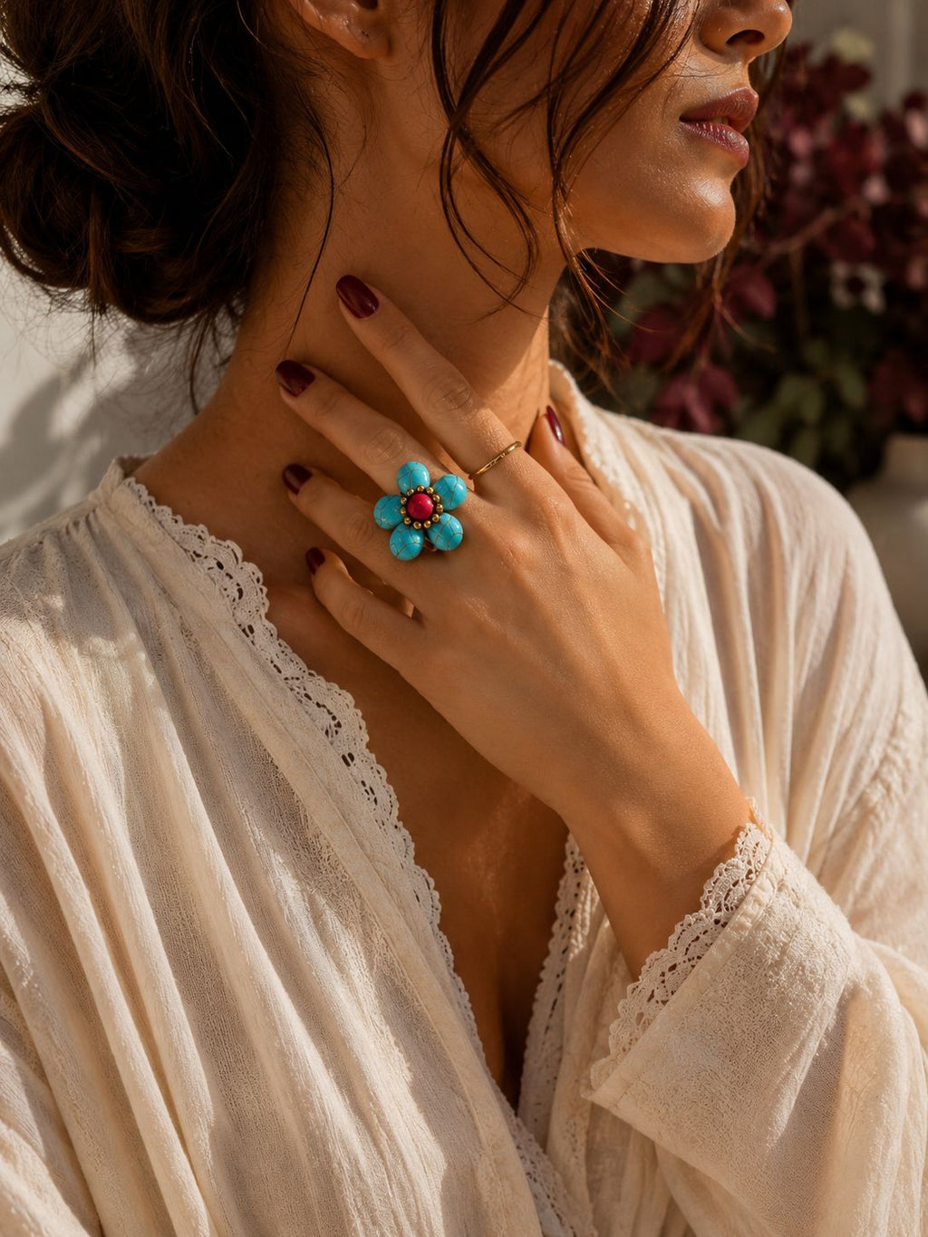 Anillo de semillas turquesa