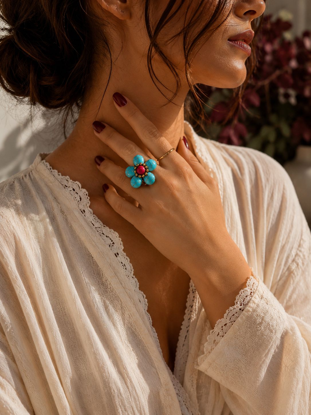 Anillo de semillas turquesa