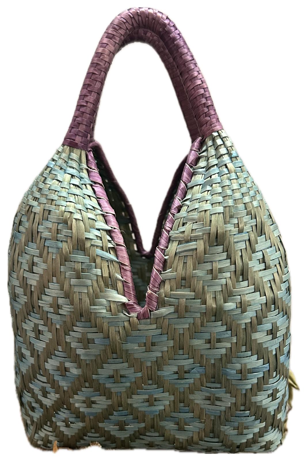 Bolso "Brunita" verde y celeste con asa lila