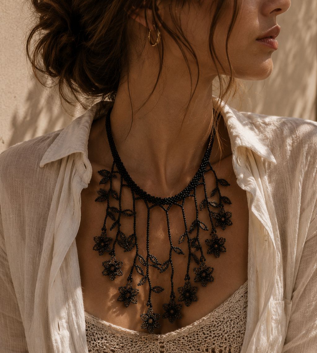 Collar "Cascada de flores" negro