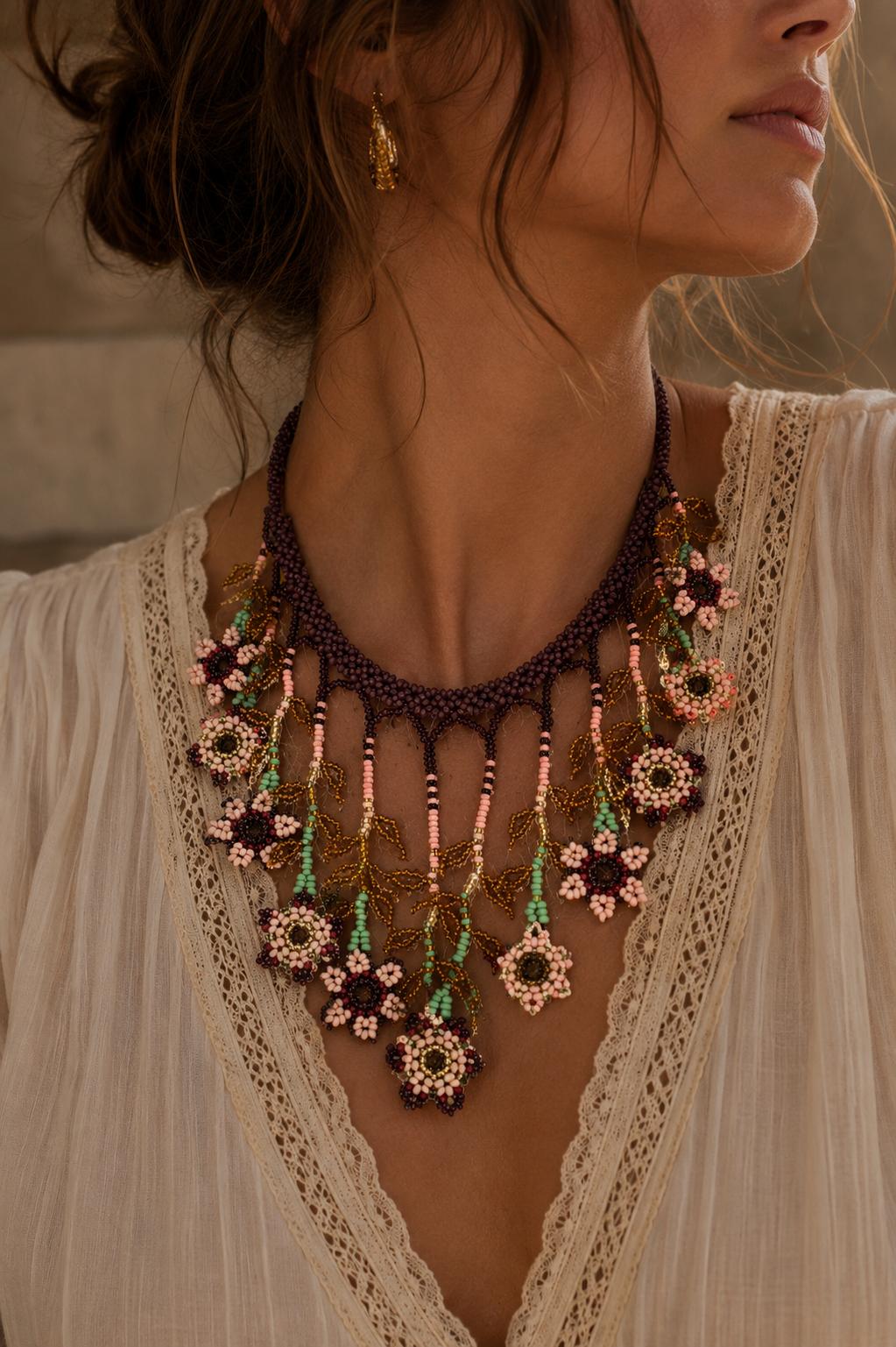 Collar "Cascada de flores" nude