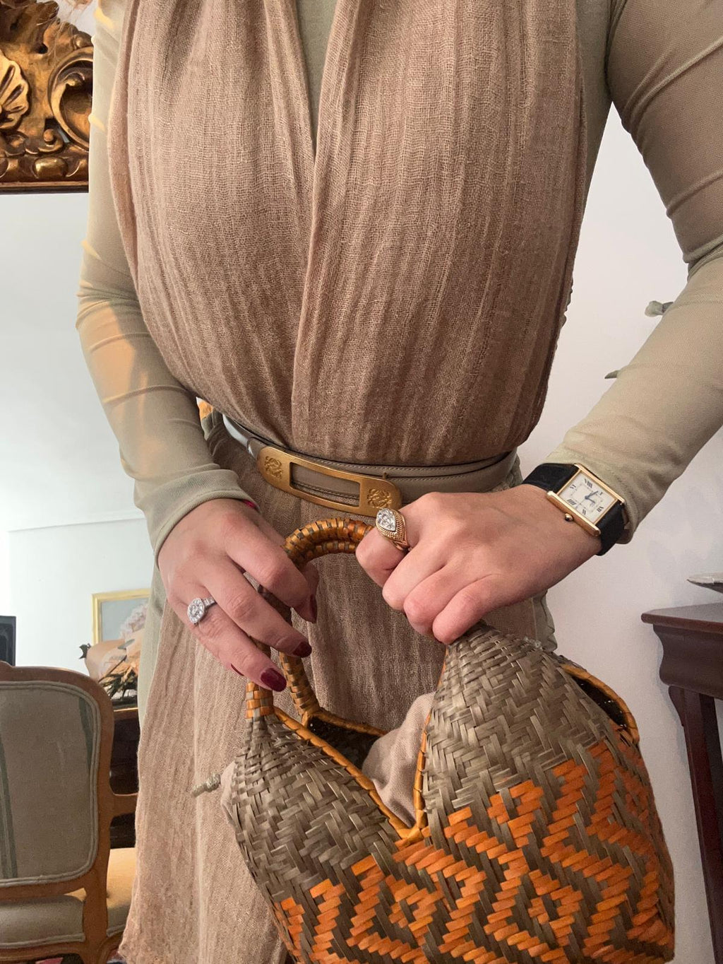 Bolso "Mini Brunita" triángulos gris verdoso