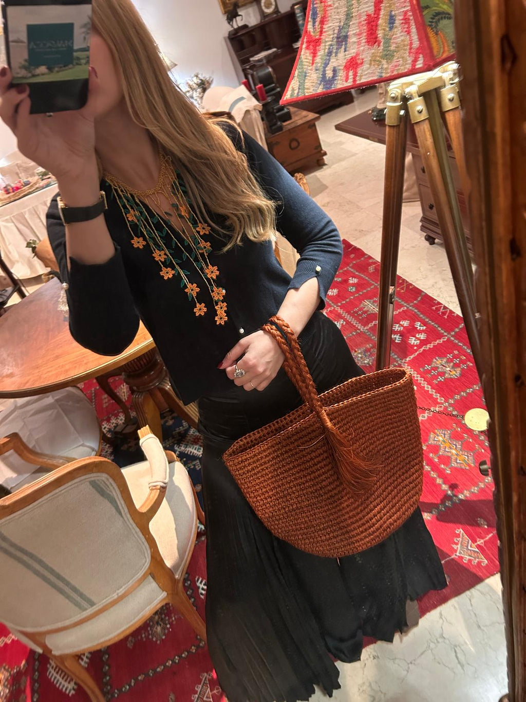 Collar maxi "Cascada de flores" coral