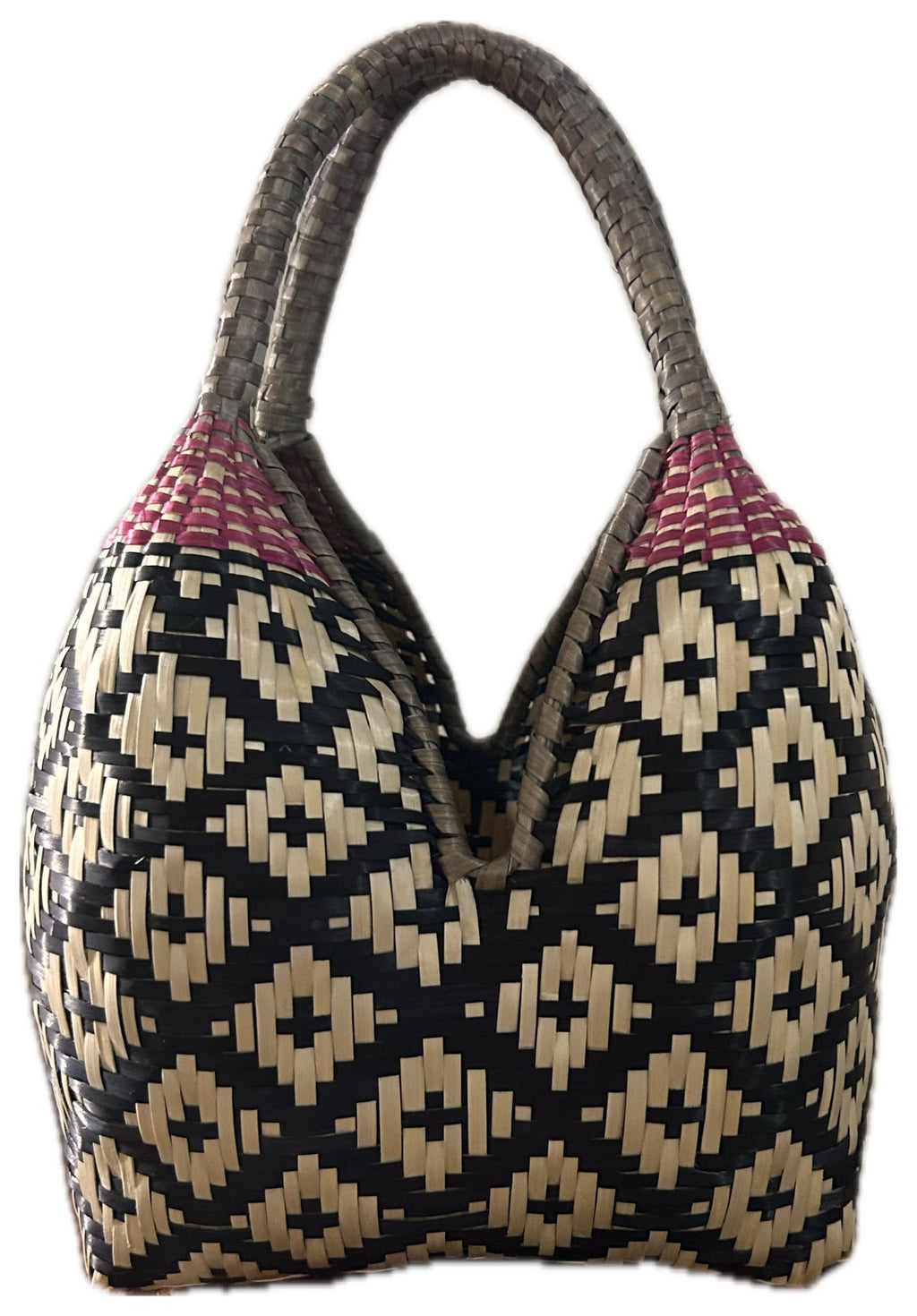 Bolso Brunita negro con detalle morado y asa grisácea